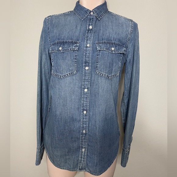 J CREW WESTERN CHAMBRAY PEARL SNAP SHIRT IN VINTAGE INDIGO RODEO - Picture 2 of 8